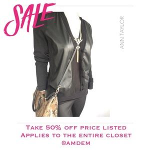 (Sz M) Ann Taylor Faux Leather Black Cardigan